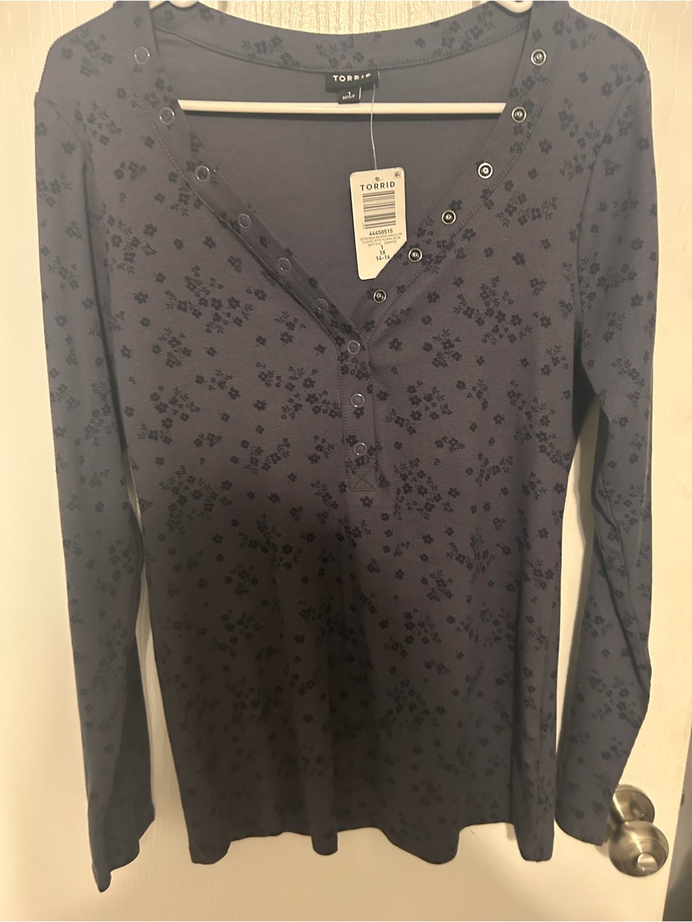 torrid Navy Floral Snap-Front Long Sleeve Henley
